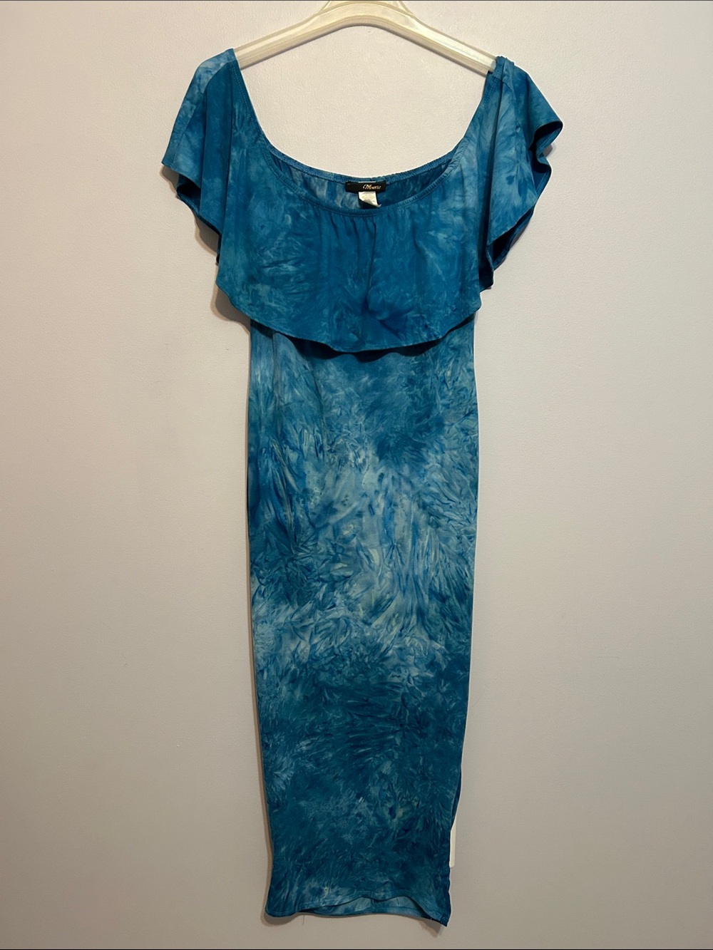 Blue Tie Dye Off Shoulder Maxi dress